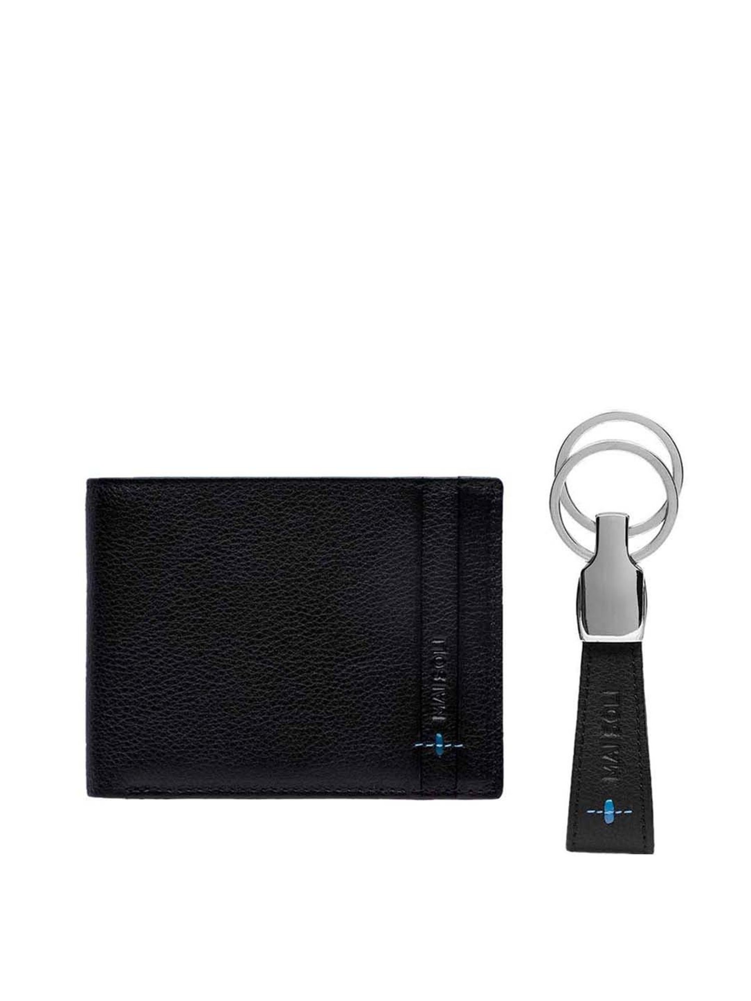 Mai Soli Black & Blue Leather Bi-Fold Wallet & Key Ring Gift Set