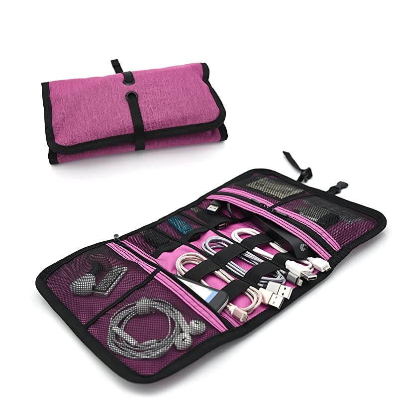 Makeup Cosmetic Bag Handy Beauty Stuff Carry Case Electronics Accessories Travel Gear Storage Organizer Women Facial Cleanser Skincare Kit Pouch Pencil Clutch Magenta