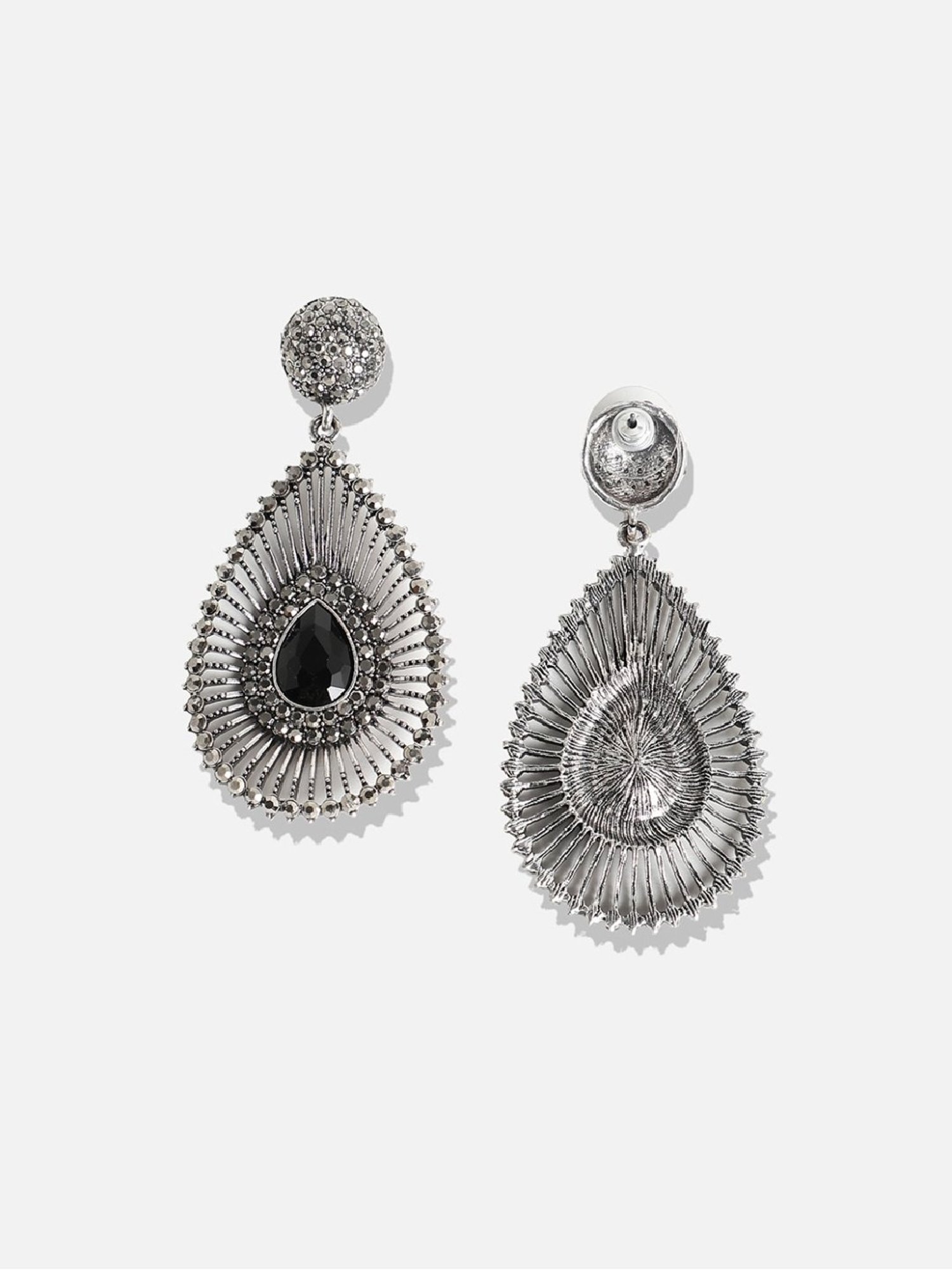 Sohi Women's Stone Lined Teardrop Drop Earrings  Black