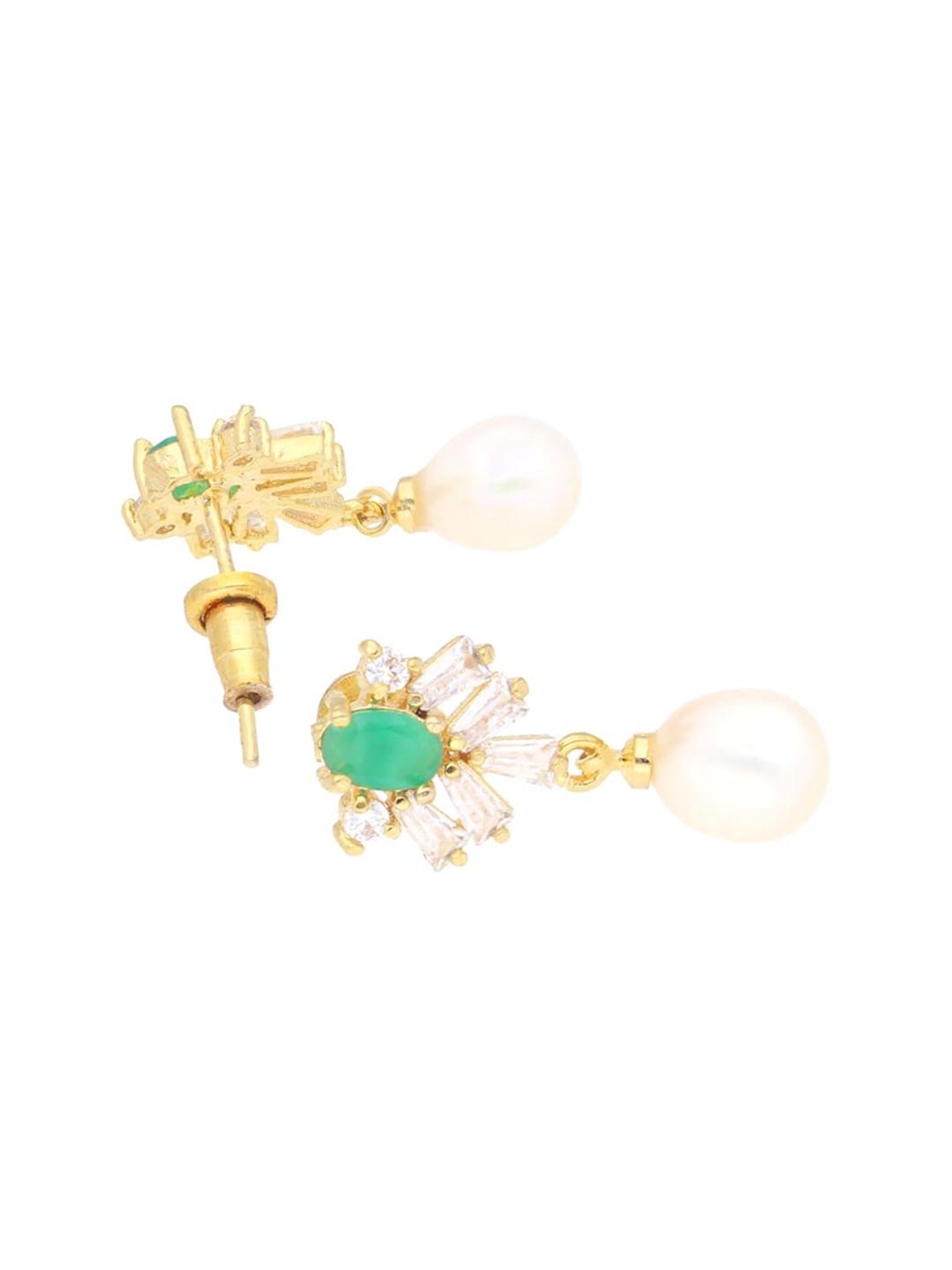 Sri Jagdamba Pearls Kitti Green & Pearl White Alloy Drop Earrings