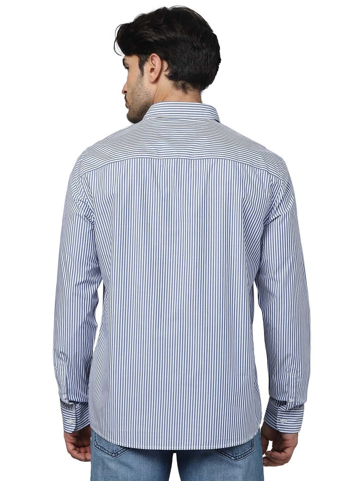 celio* Blue Regular Fit Striped Cotton Shirt