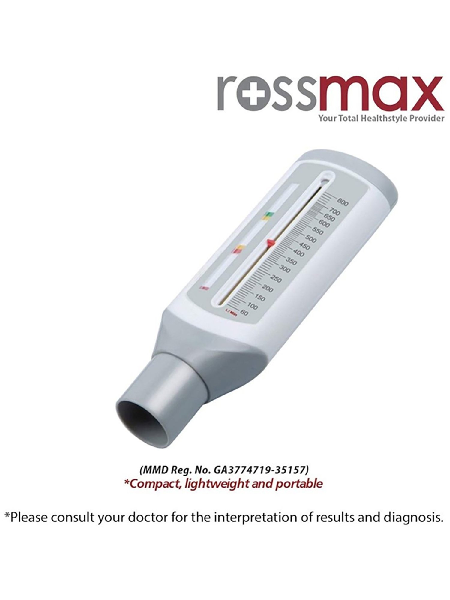 Rossmax PF120A Peak Flow Meter for Adult (White and Grey)