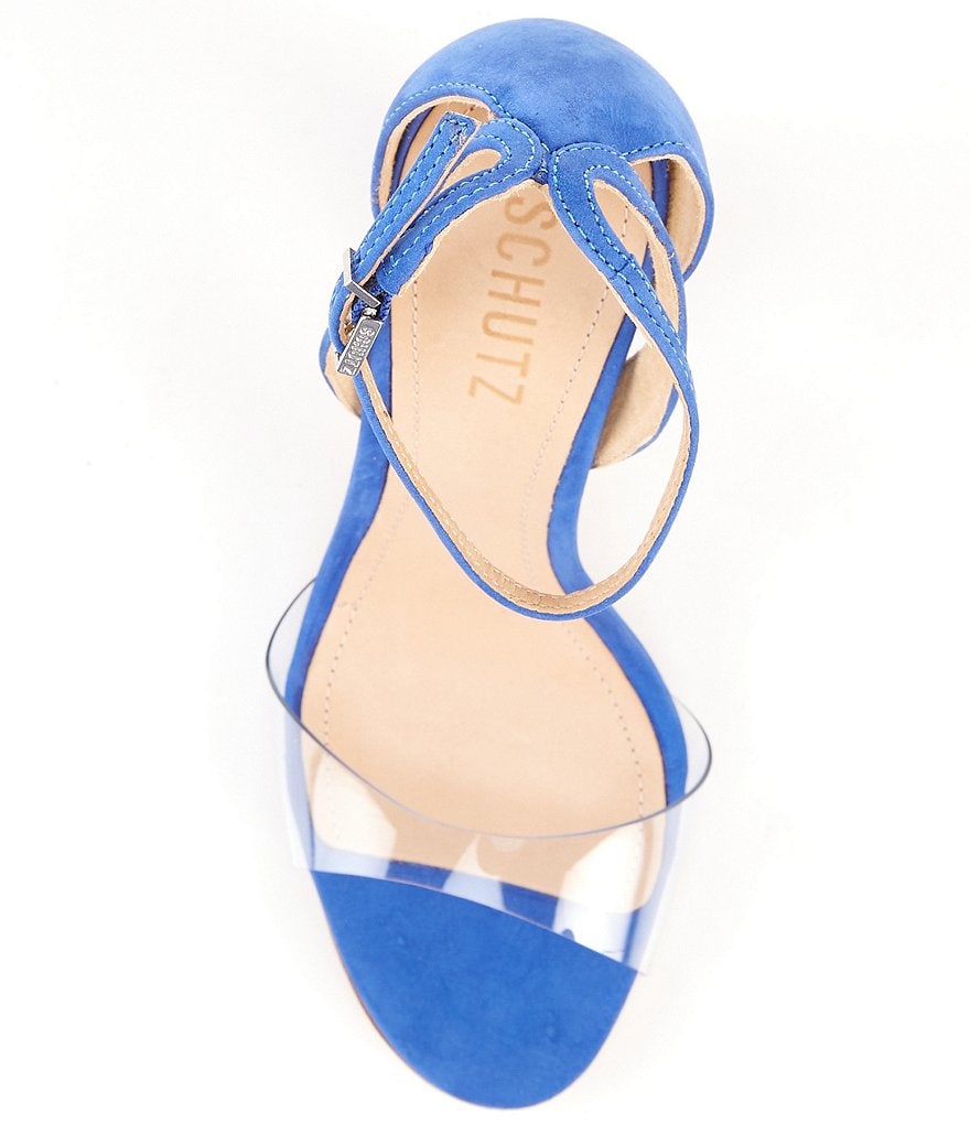 Schutz Kristy Suede Clear Vinyl Ankle Strap Dress Sandals