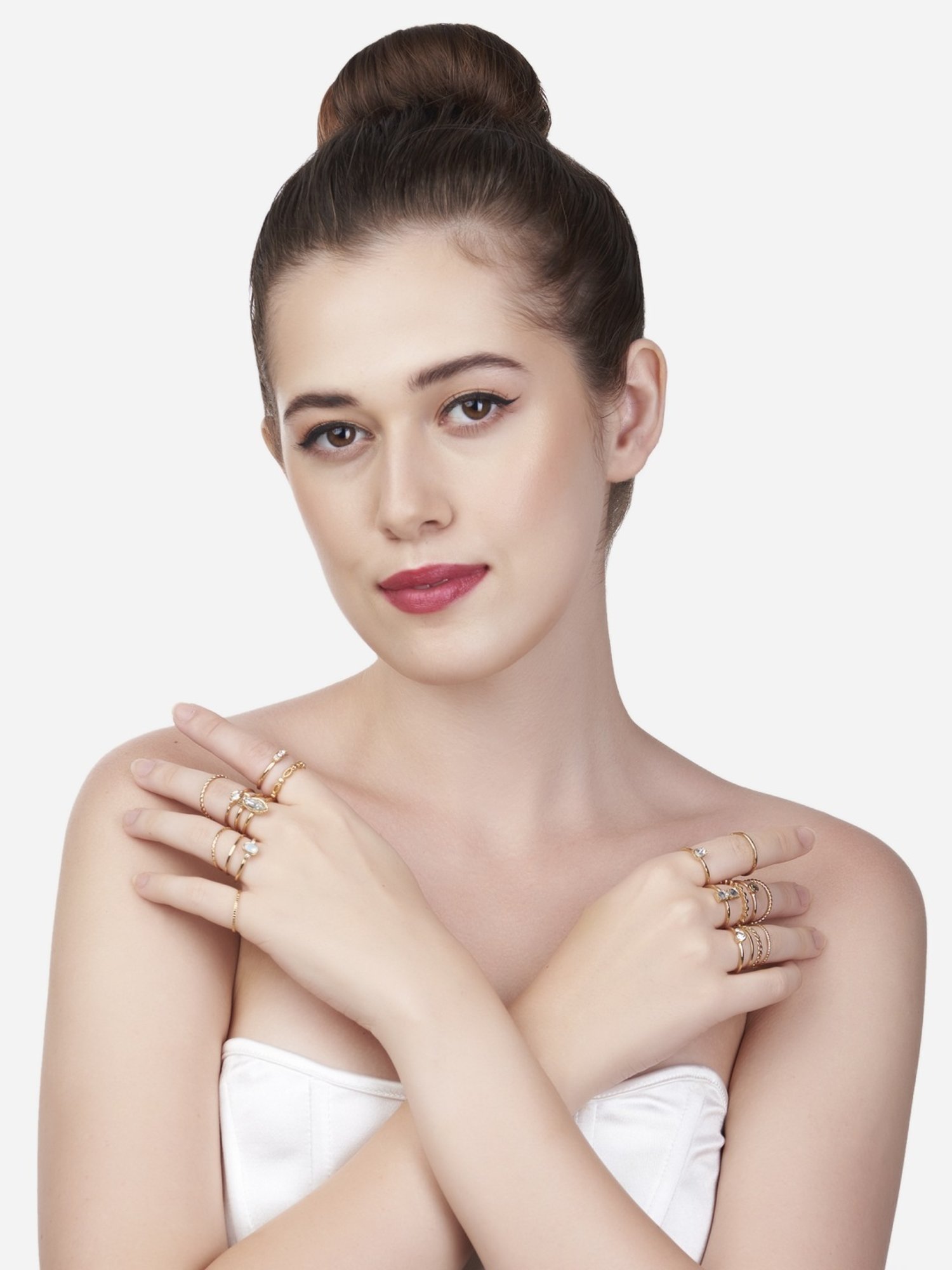 Zaveri Pearls Set of 20 Gold Tone Contemporary Stackable Rings-ZPFK13636