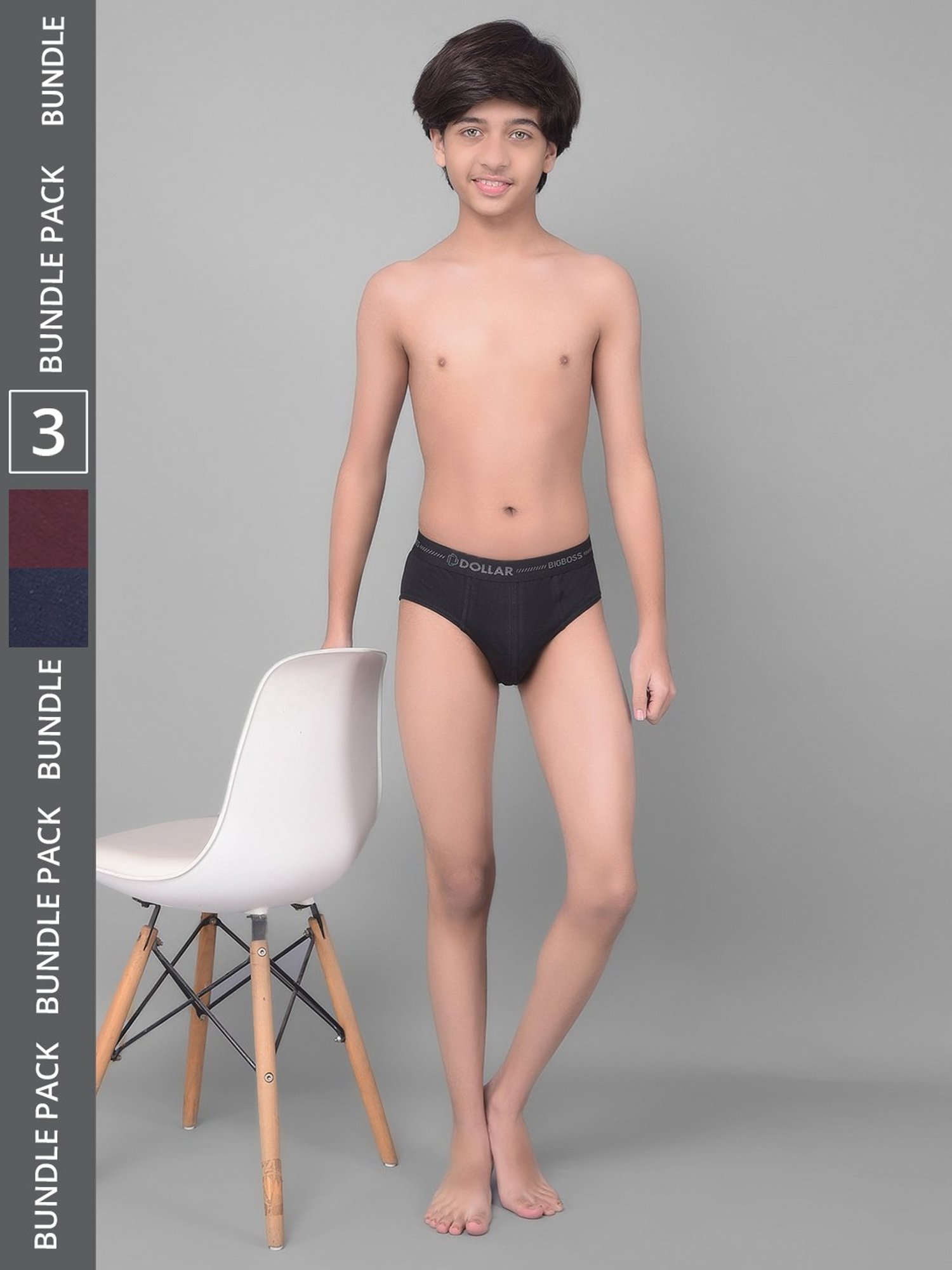 Dollar Bigboss Boys Multicolor Solid Briefs (Pack Of 3)