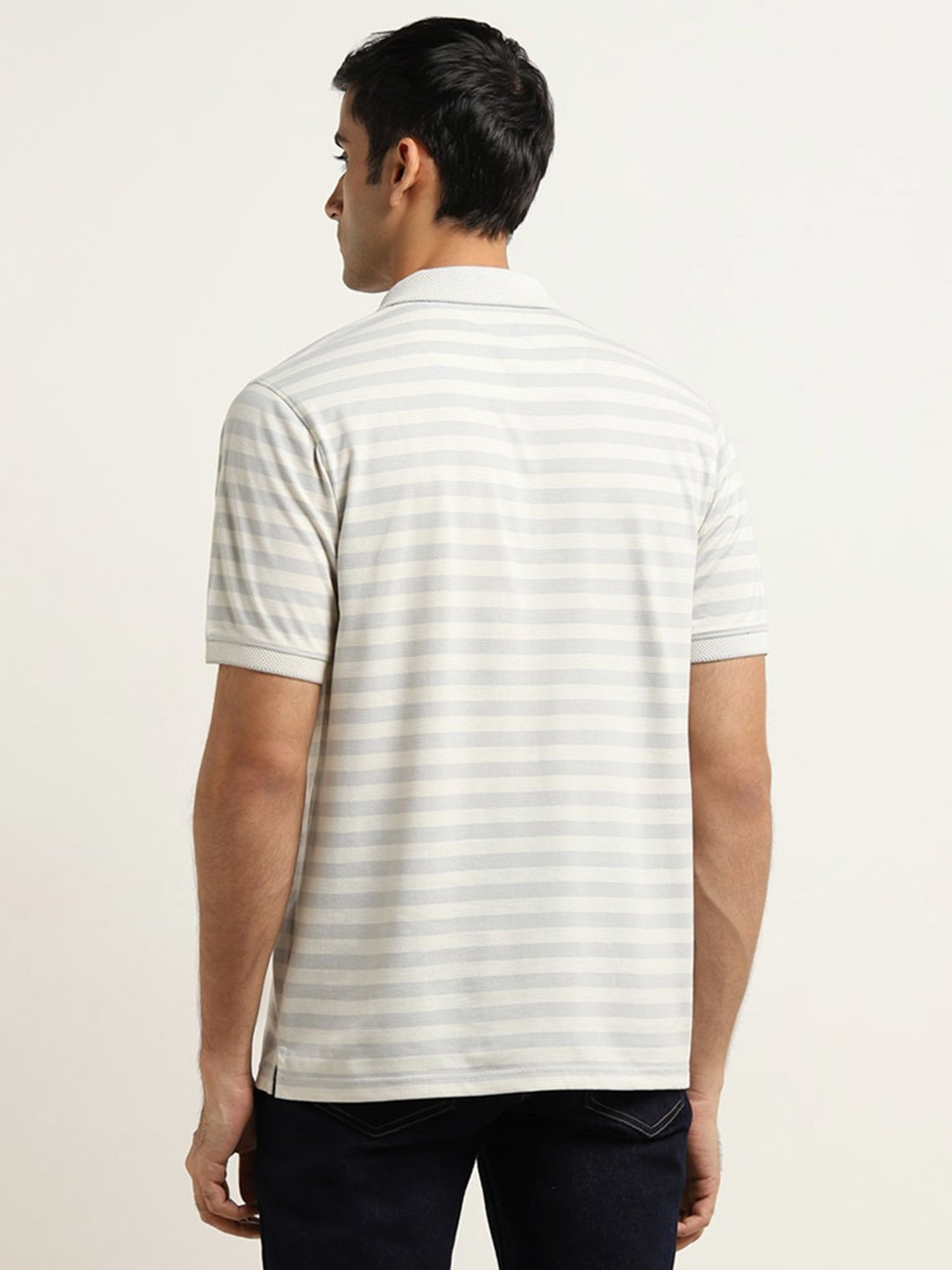 WES Casuals by Westside Light Grey Striped Relaxed-Fit Polo T-Shirt