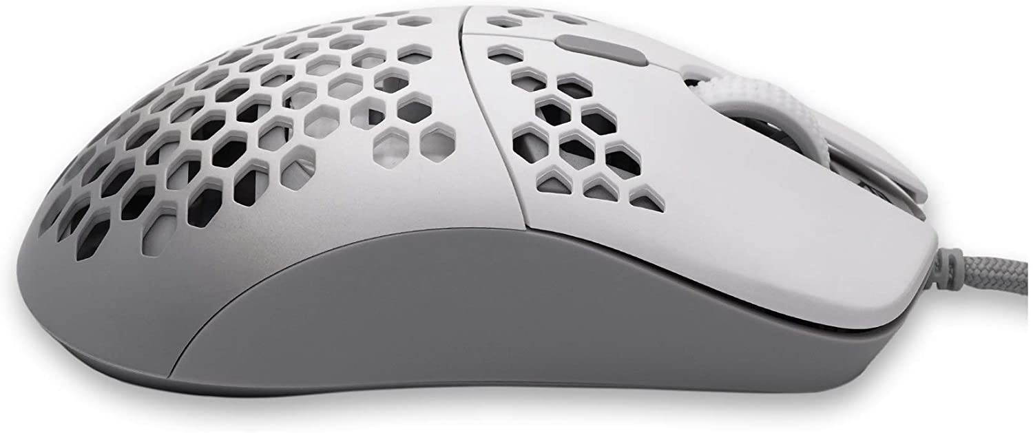 Gwolves HTM Hati Ultra Lightweight Honeycomb Design Wired Gaming Mouse 3360 Sensor - PTFE Skates - 6 Buttons - Only 61G (White)