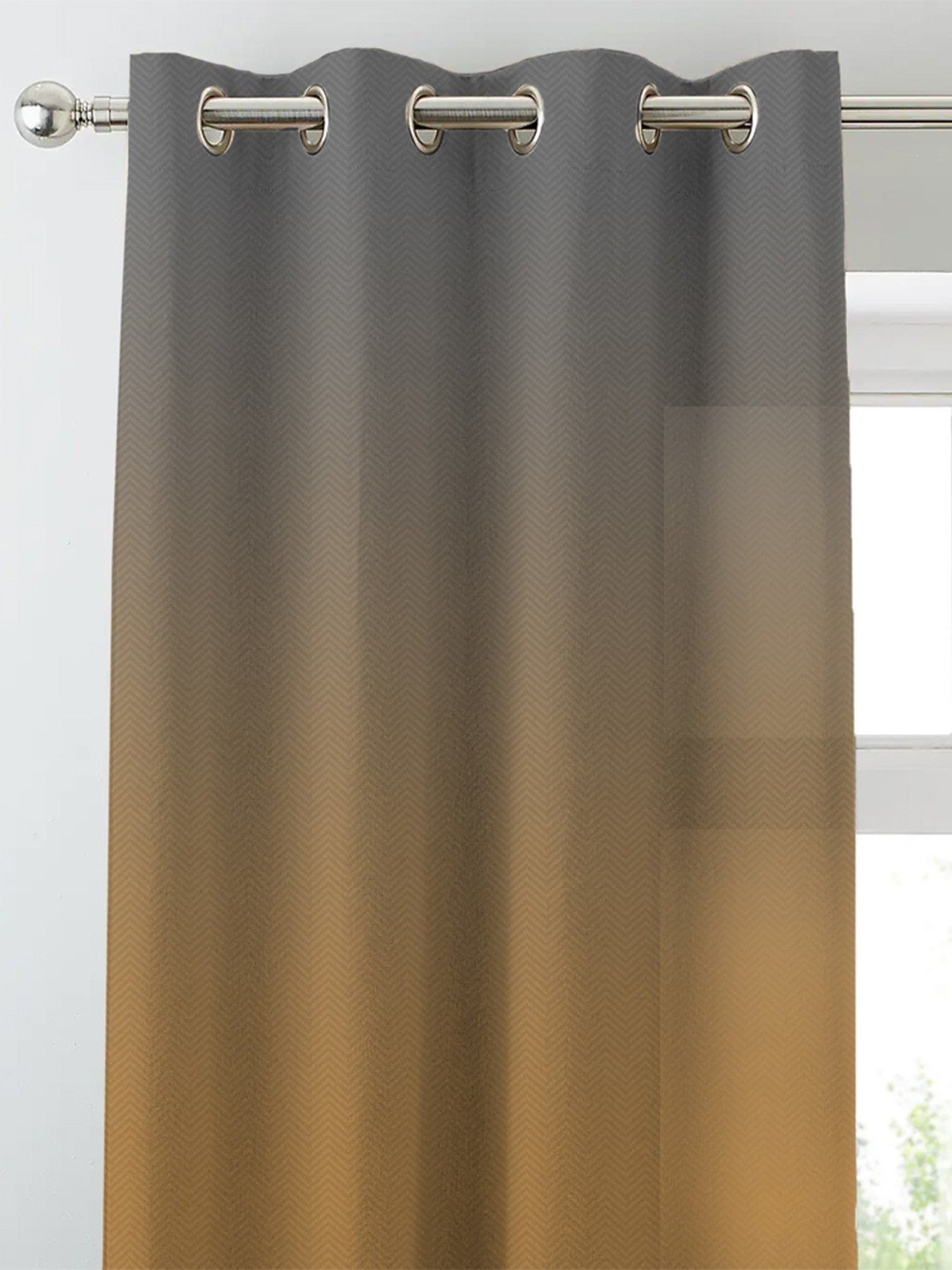 SPACES DRAPE STORY Boho Grey & Gold Polyester 5 ft Room Darkening Window Curtains - Set of 2