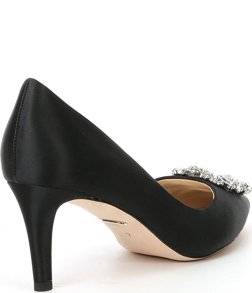 Badgley Mischka Carrie Satin Brooch Embellished Pumps