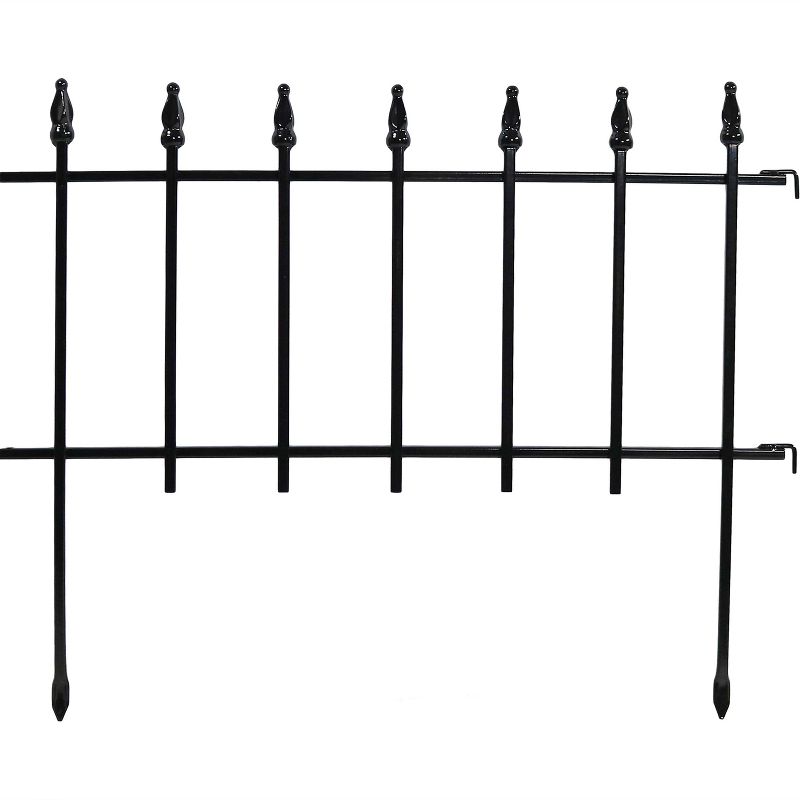 Plow & Hearth - Pewter Wrought Iron Fence - Outdoor Garden Edging with Decorative Design