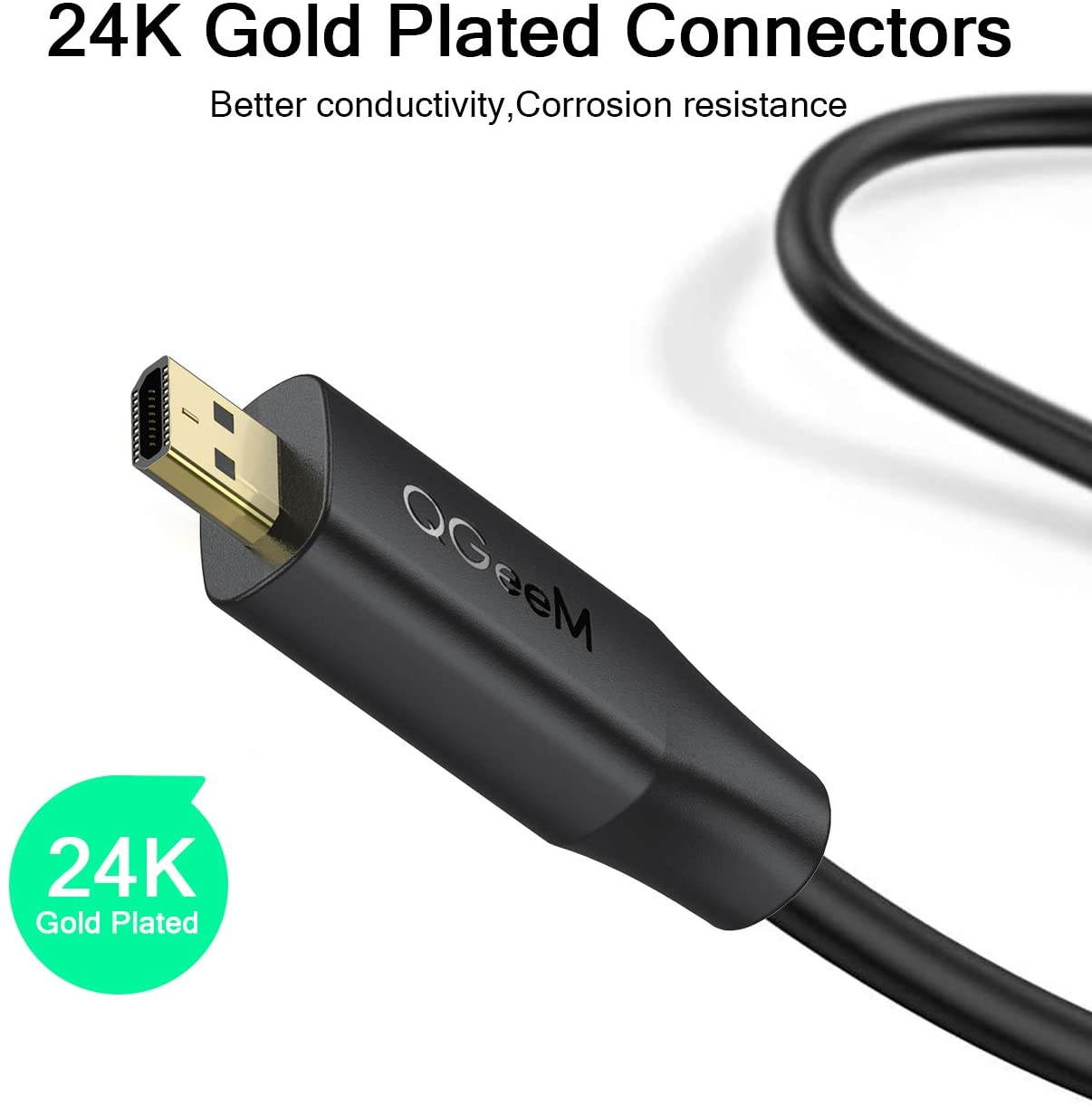 Micro HDMI to HDMI Adapter, QGeeM Micro HDMI Adapter (Male to Female) Support 1080P 3D 4K Compatible with GoPro Hero 7 Black 5 4 6, Raspberry Pi 4, Sony A6000 Camera, Nikon B500