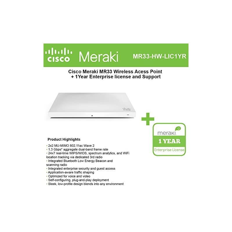 MR33 Cloud Managed Wless AP + 1 year of Enterprise Lic. and Support