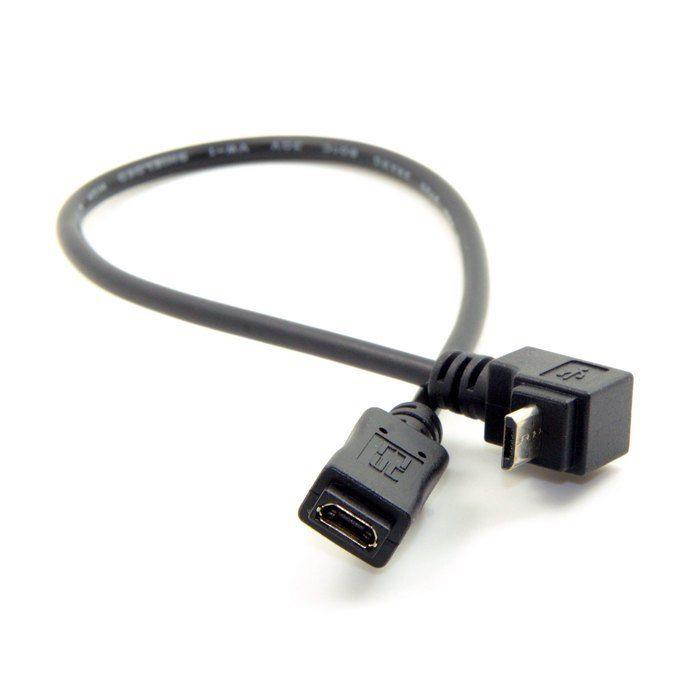 Micro USB 2.0 Type-B 5Pin Up Angled 90 Degree Male to Female Extension Data and Power Charge Cable for Phone Tablet Black 25cm