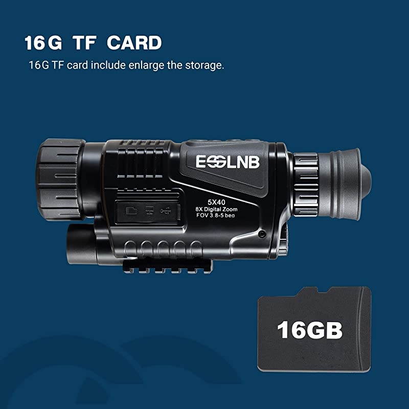 40mm Night Vision Monocular 5X Digital Infrared Monocular 1.5&rdquo; LCD Take Photos/Videos and Playback with 16G for Hunting Security Surveilla