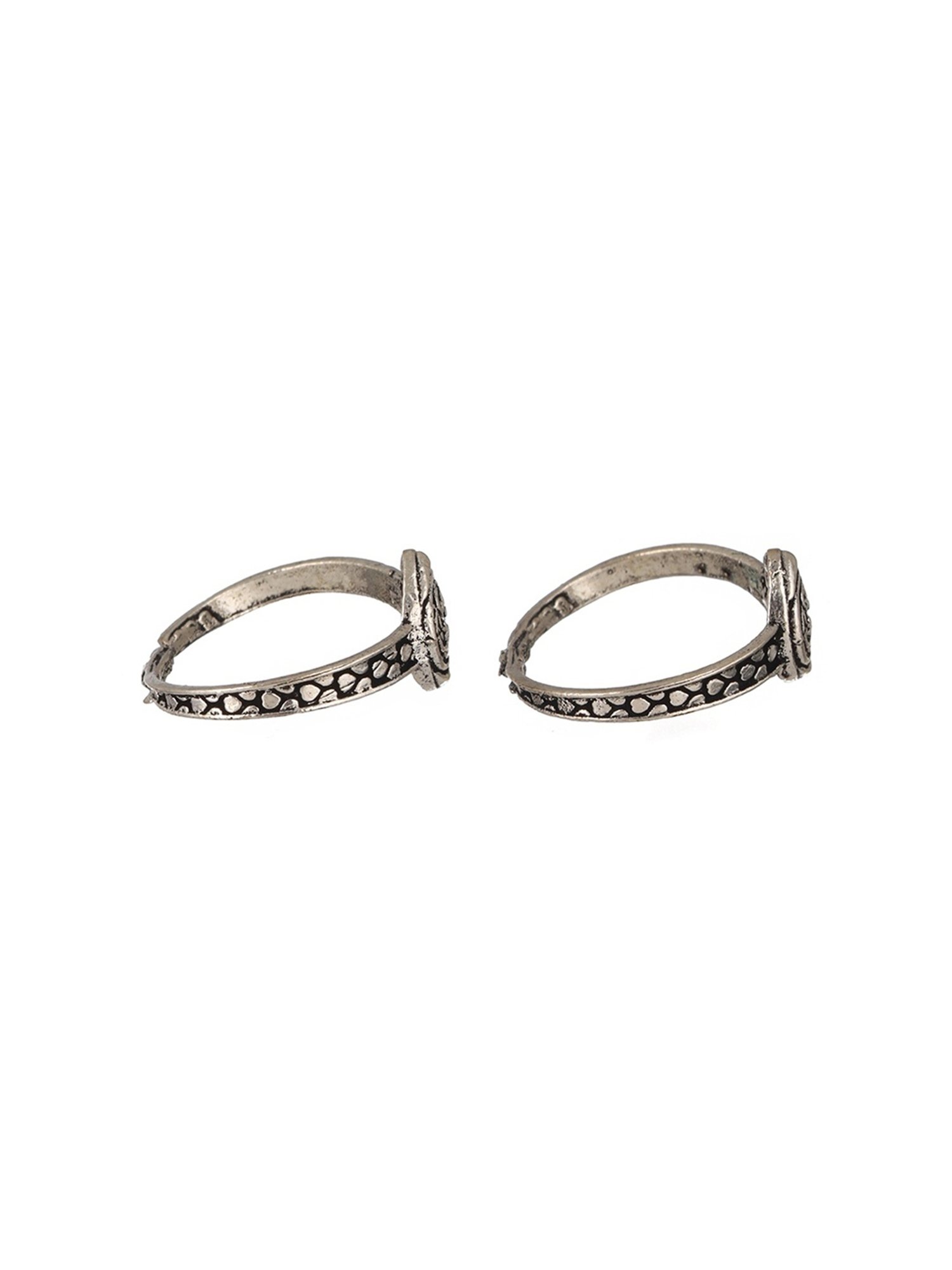 Priyaasi Pair of Tribal Design Oxidized Silver Adjustable Toe Rings