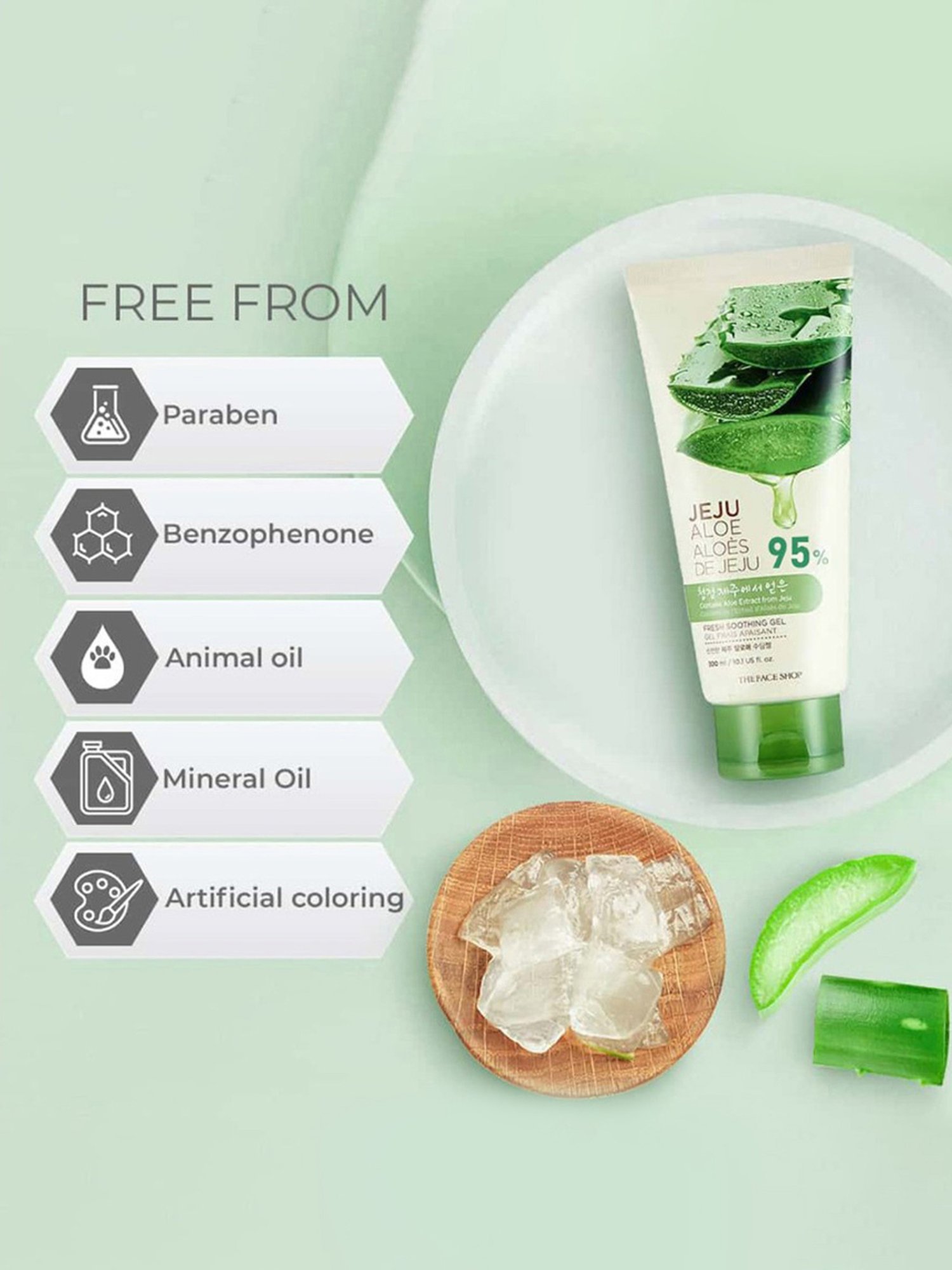 The Face Shop Jeju Aloe Fresh Soothing Gel Tube with Vitamin E for Body, Face & Hair - 300 ml