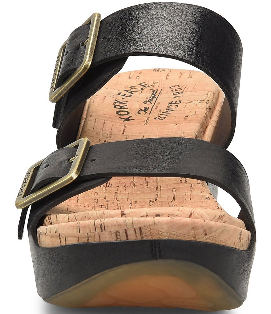 Kork-Ease Grace Leather Buckle Strap Platform Wedge Slide Sandals