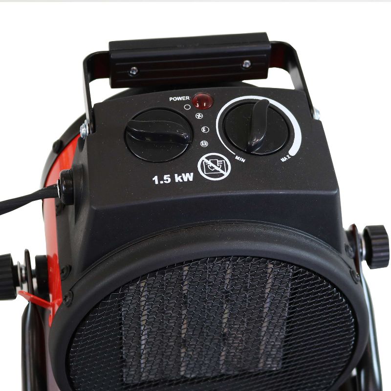 Sunnydaze Indoor Home Personal Portable Ceramic Electric Space Heater with Auto-Shutoff and Folding Handle - 750-1500 Watt - Red and Black