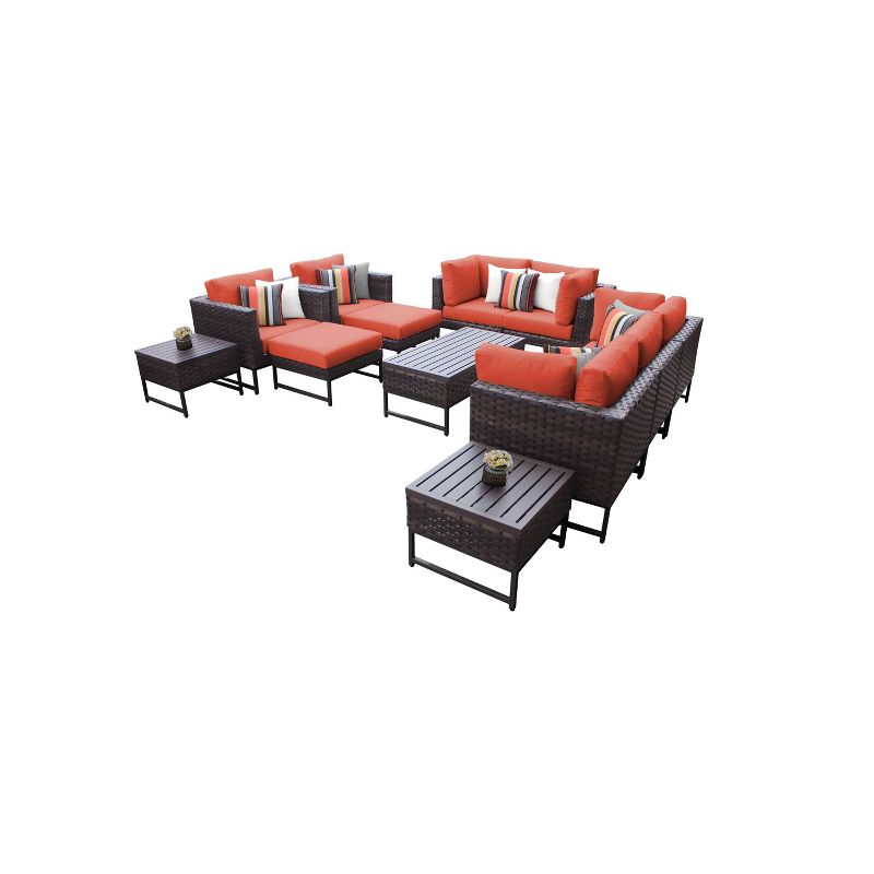 Barcelona 12pc Patio Sectional Seating Set with Cushions - Tangerine - TK Classics