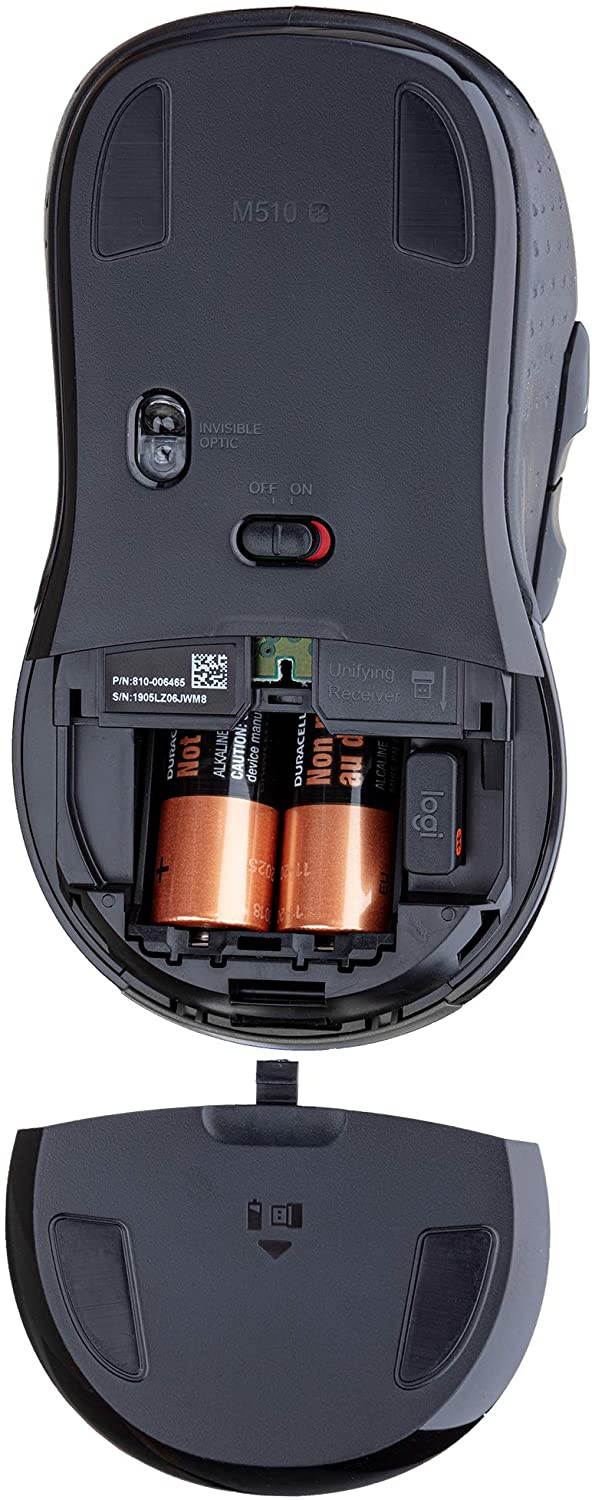 Logitech M510 Wireless Computer Mouse &ndash; Comfortable Shape with USB Unifying Receiver, with Back/Forward Buttons and Side-to-Side Scrolling, Dark Gray