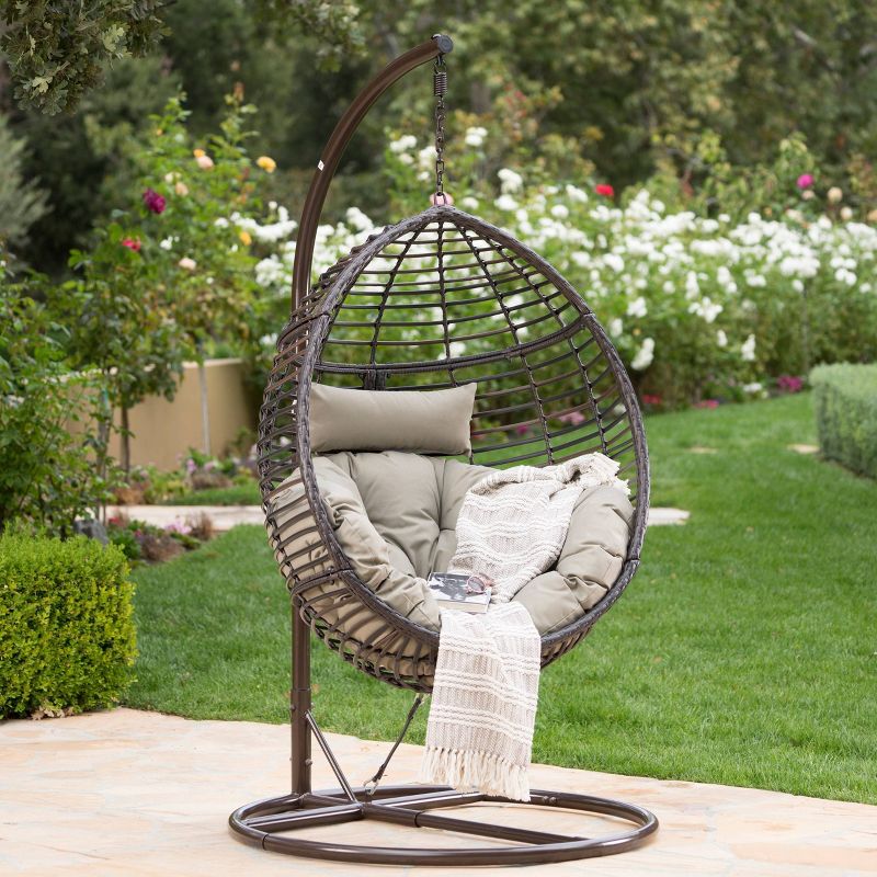 Layla Wicker Hanging Basket Chair Khaki - Christopher Knight Home