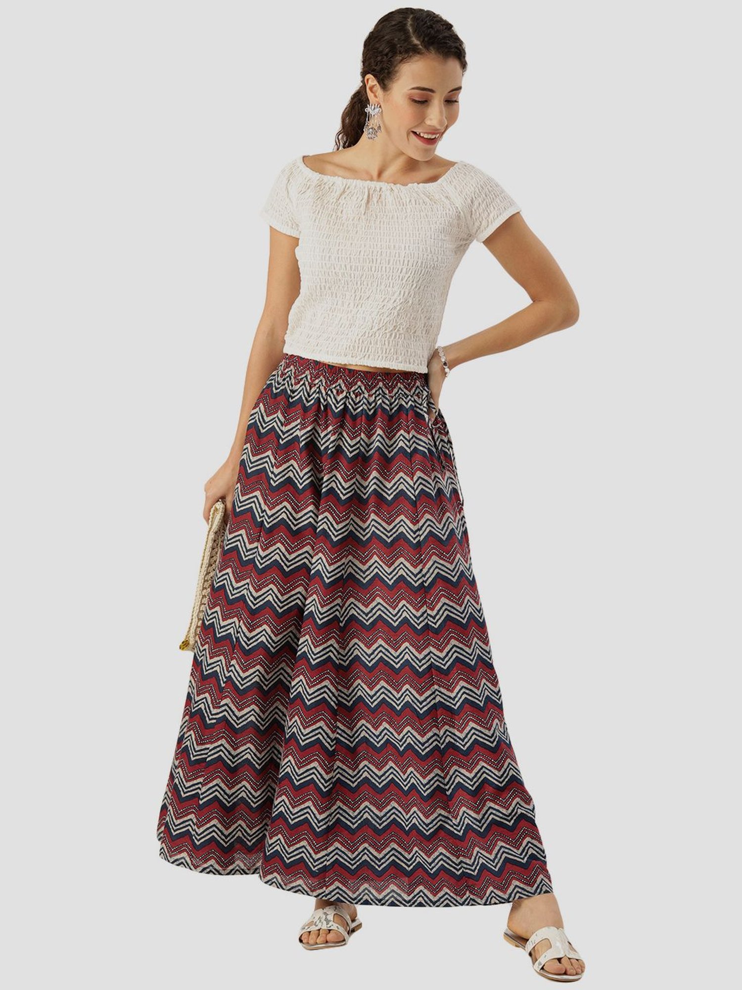 KSUT Brown & Blue Cotton Printed Palazzos