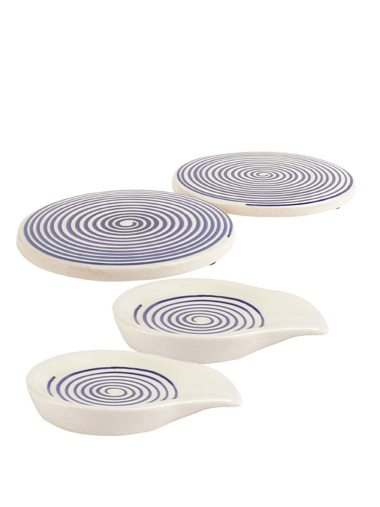 VarEesha Parikrama Blue Ceramic Spoon Rest with Trivet - Set of 4