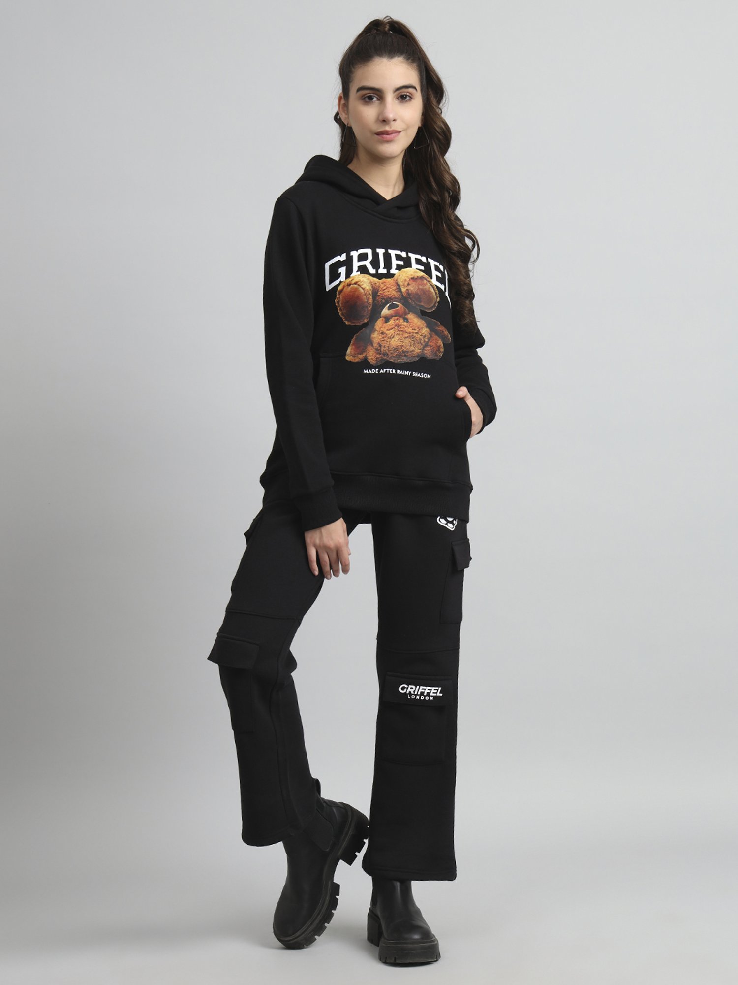 GRIFFEL Black Printed Sweatshirt Track Pants Set