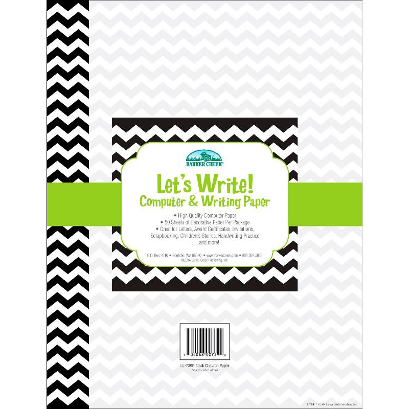 Barker Creek Computer Paper, 8-1/2 x 11 Inches, Black Chevron, 50 Sheets
