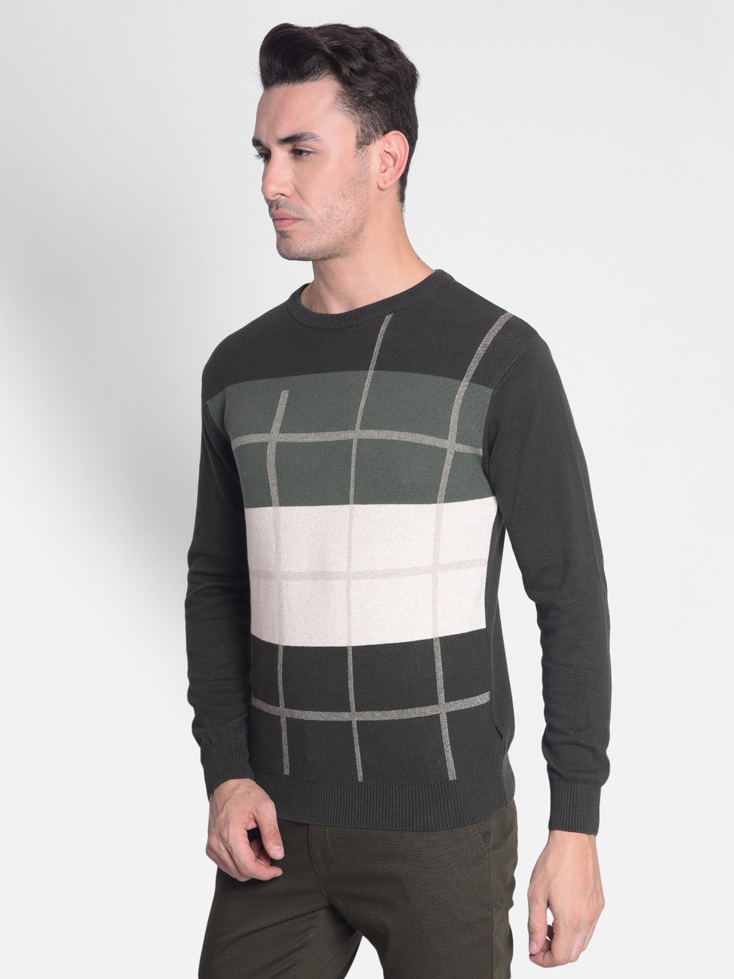 Crimsoune Club Olive Regular Fit Cotton Sweater