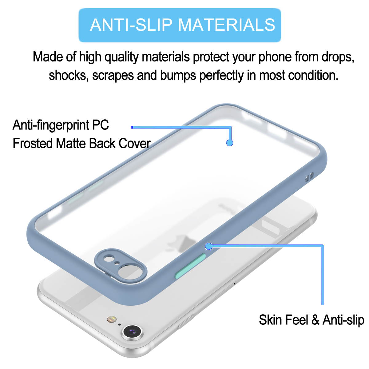 iPhone SE 2 2020 Case, Hard Case for iPhone 7 / 8 Shock Absorbing,Tekcoo Translucent Matte Sturdy Case [Military Grade Drop Tested] Soft TPU Bumper Slim Phone Case Cover for iPhone SE 2 2020 4.7"