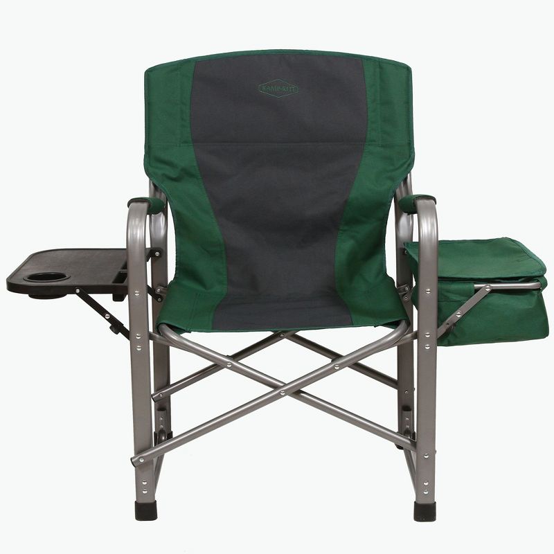 Kamp-Rite KAMPCC113 Director's Chair Outdoor Furniture Camping Folding Sports Chair with Side Table, Cup Holder, and 12 Can Ice Cooler, Green/Gray
