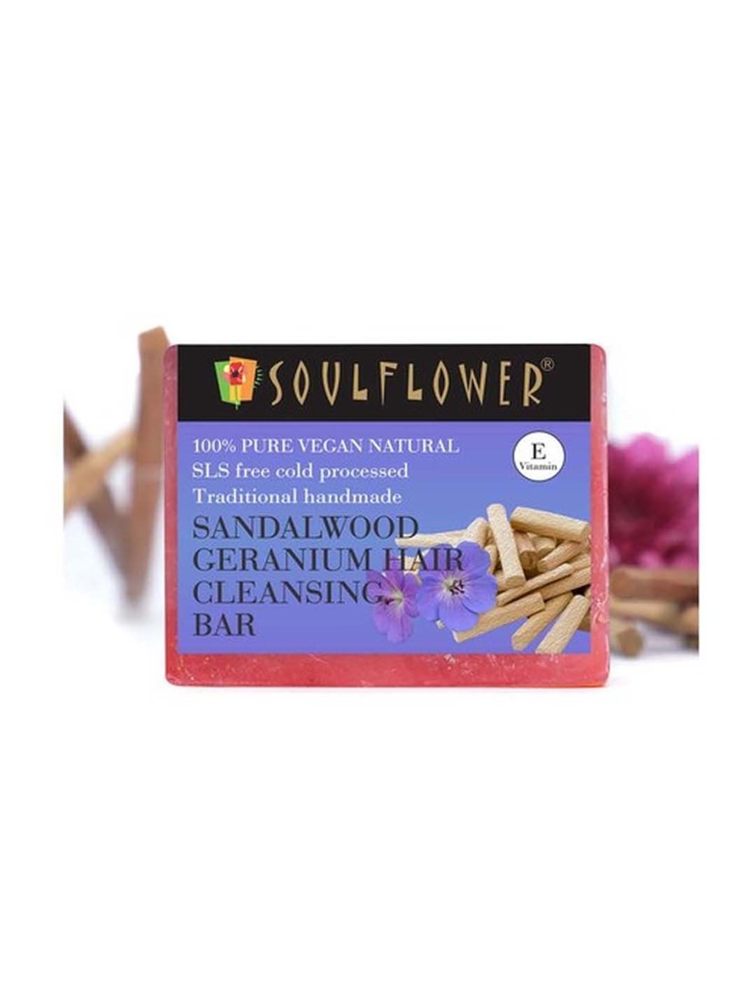 Soulflower Sandalwood Geranium Hair Cleansing Bar Soap - 150 gm