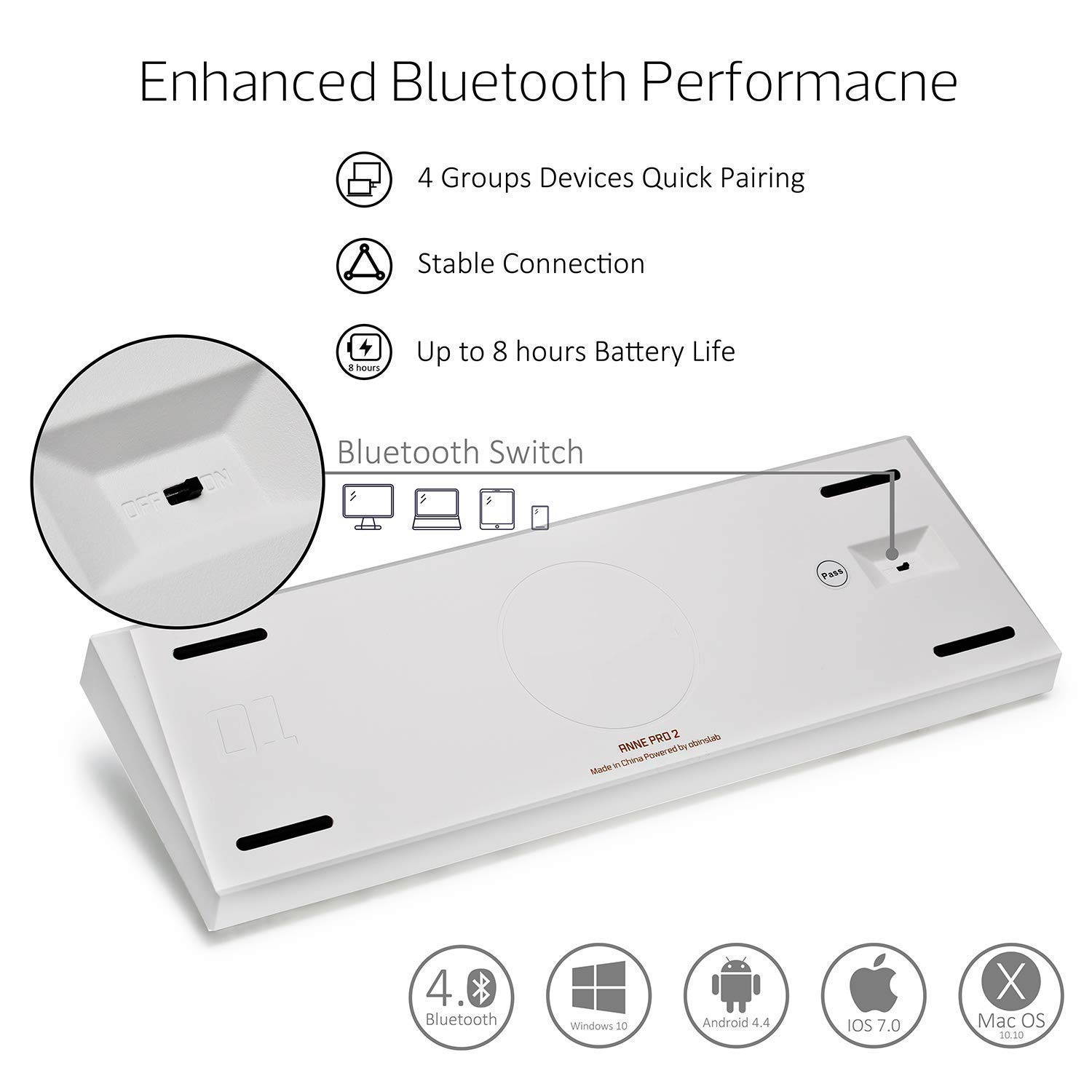 Anne Pro 2 Mechanical Keyboard 60% RGB Wired/ Wireless Gaming Keyboard Mac Bluetooth 4.0 PBT Type-c Kailh BOX Red Switch - Black