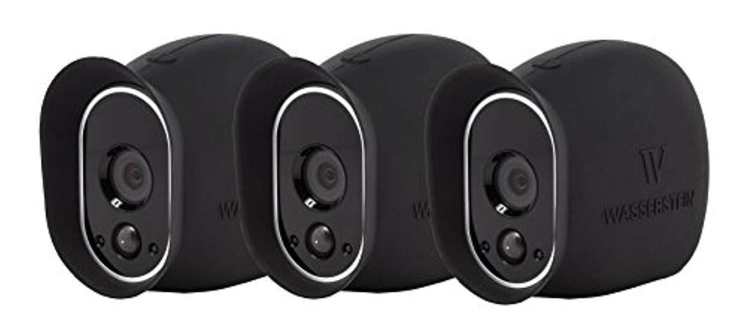 3 x silicone skins compatible with arlo hd - 100% wire-free cameras - by wasserstein (black)