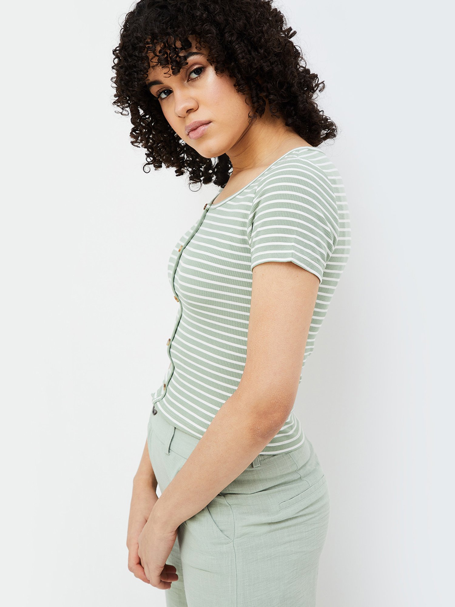 Ginger by Lifestyle Sage Green & White Striped Top