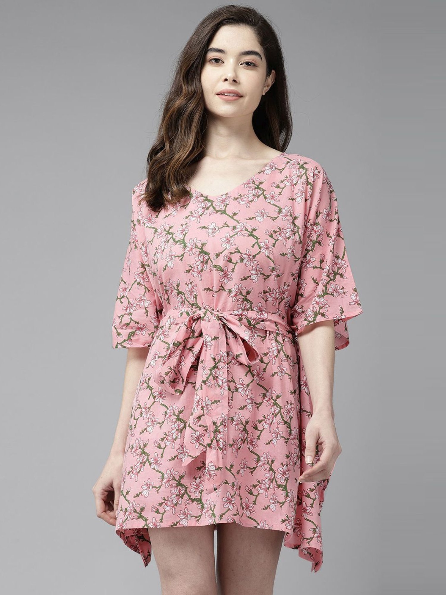 Prakrti Pink Cotton Printed Kaftan