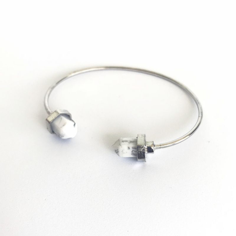 Sanctuary Project Semi Precious White Howlite Pillar Cuff Bracelet Silver