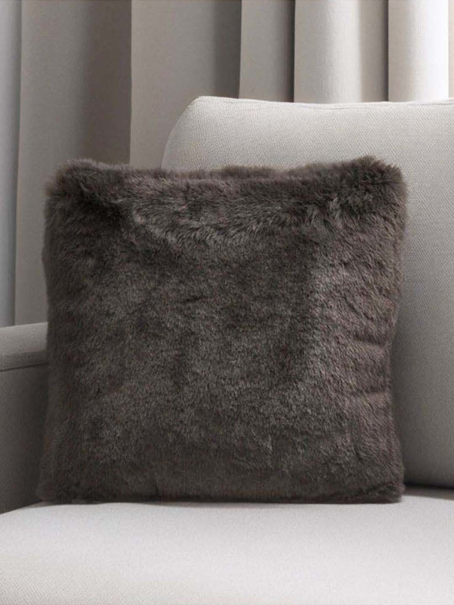 @home Grey Polyester Soft Fur Filled Cushion