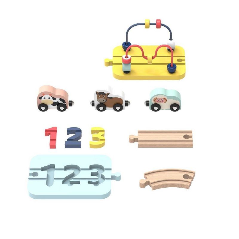 Leo & Friends Wooden Railway 123 Puzzle and Bead Set 18-Pieces