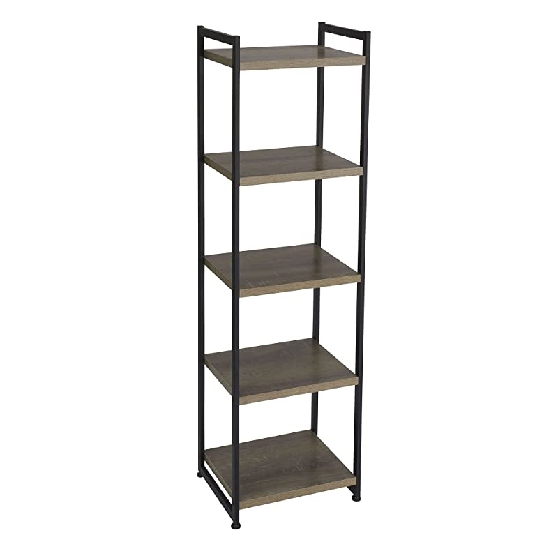 5 Tier Storage Tower Metal Grey Shelf Black Frame Ashwood