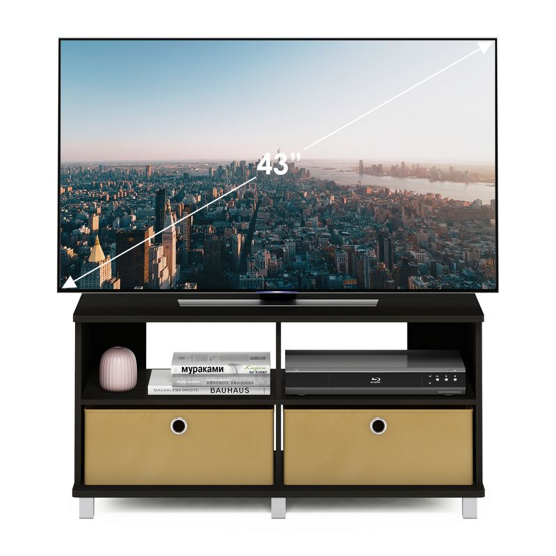 Furinno Home Living 38 Inch Wide 2 Shelf Entertainment Center TV Stand with 2 Non-Woven Drawers for TVs Up to 43 Inches Wide, Espresso Brown