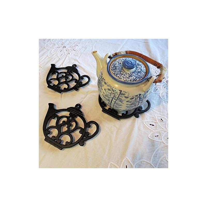 Trivet - Black Cast Iron - for Kitchen & Dining Table - More than One Makes a Set for Counter, Wall Art or Decoration Accessory - Gift for Tea Lovers & Housewarming Gifts - 8 by 6.1 In