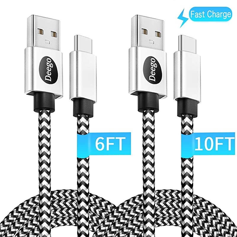 USB Type C Cable, 2Pack Extra Long USB A to USB C Fast Charger Cable 10Ft 6Ft,  Nylon Braided USB C Cord for Samsung Galaxy S10 S9 A10e A20 A21 S8 A51 A01, Note 10 9,LG V60 V50 V40,Google Pixel