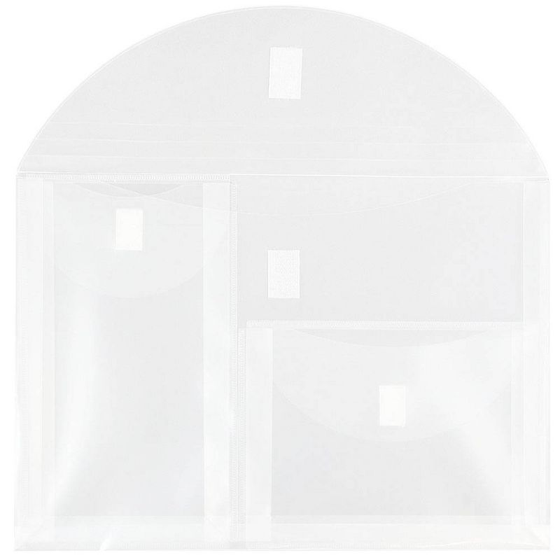 JAM Paper Plastic 3 Pocket Envelopes with Hook & Loop Closure, Letter Booklet, 9 3/4'' x 13'', Clear Poly