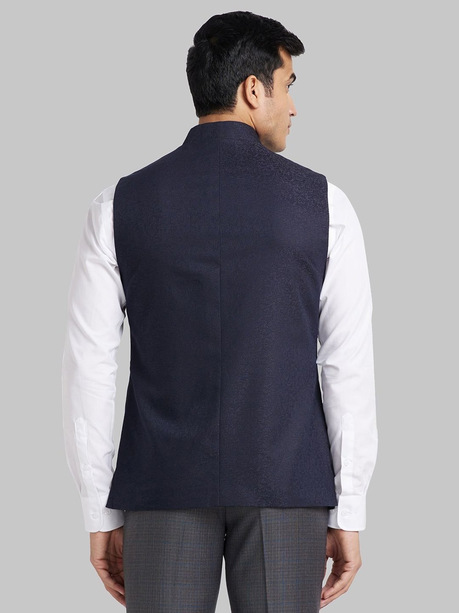 Park Avenue Blue Slim Fit Self Pattern Nehru Jacket