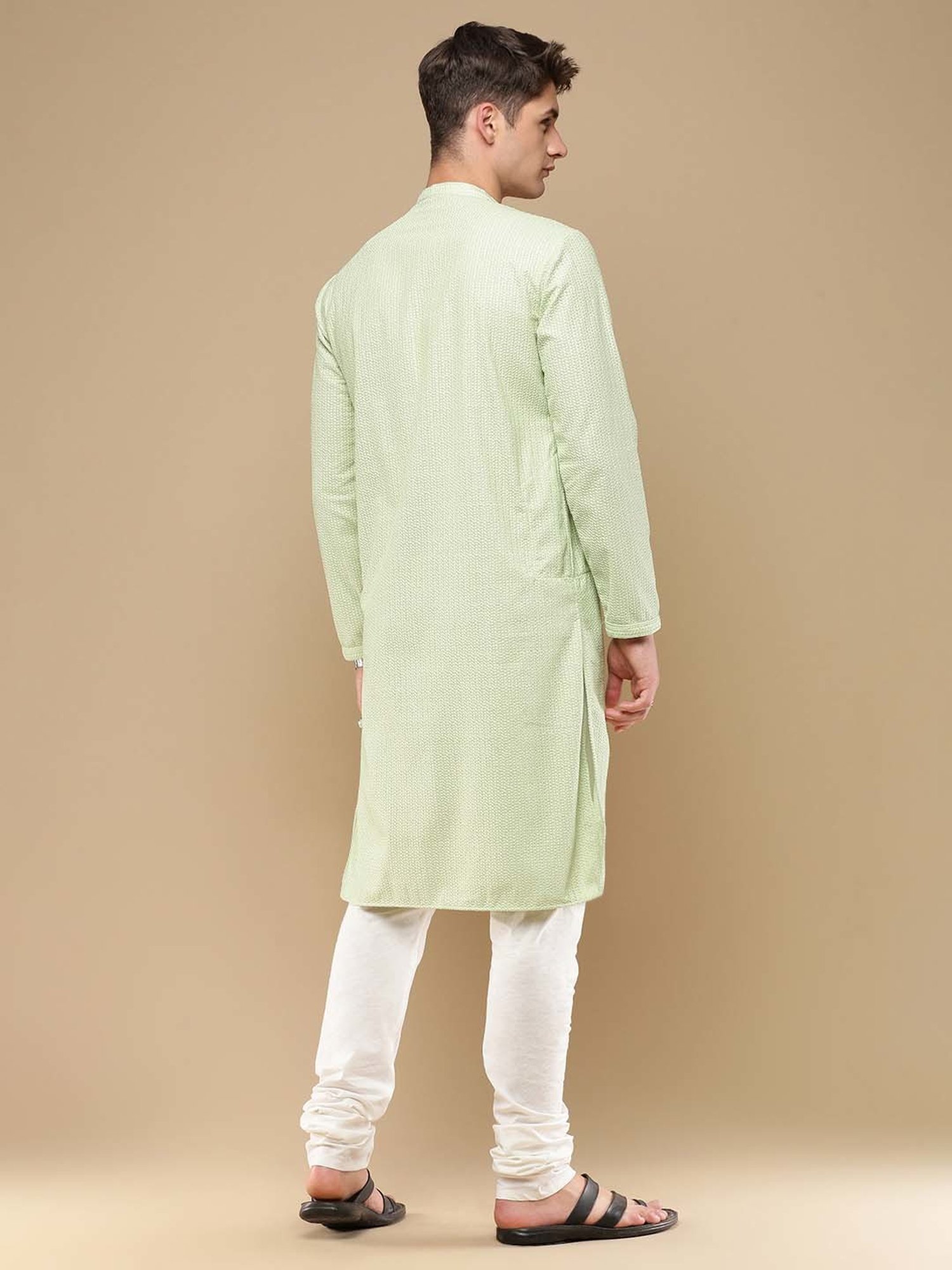 Sanwara Light Green & White Regular Fit Chikankari Kurta & Churidar Set