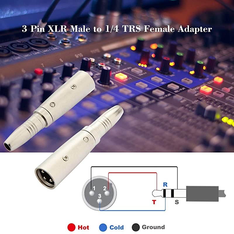 XLR 3-pin Male to 1/4 inch 6.35mm Female Socket Audio Adapter Gender Changer Connector, Silver, 2 Pack -