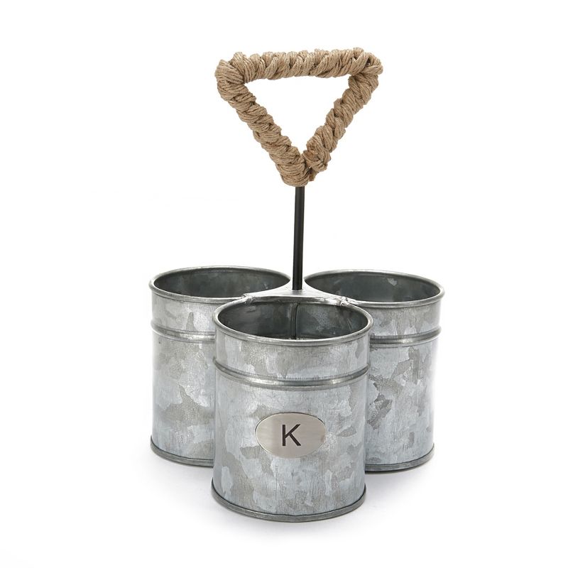 MIND READER Utensil Caddy [3 Round Compartments] (SILVER ROPE)