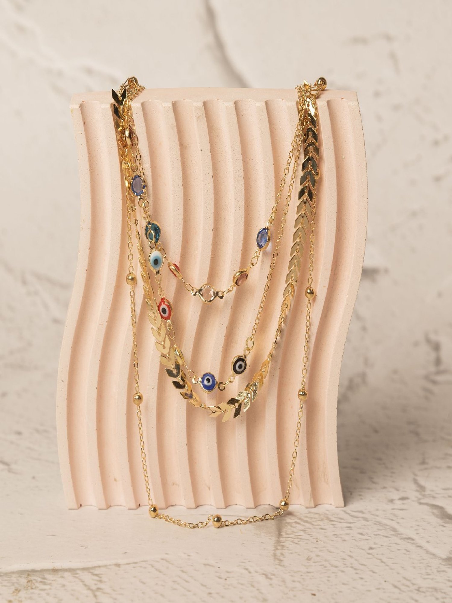 Jewelz Multi Color Evil Eye Design With Gold Multi-Layered Necklace for Women